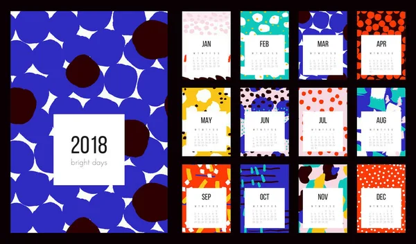 Calendrier mensuel pour 2018 Année — Image vectorielle