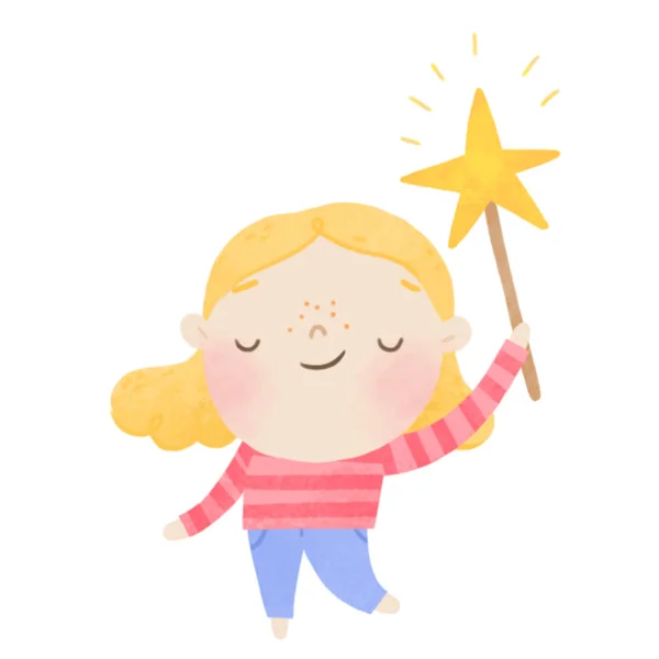 Cute little girl character with star — Stock Photo, Image