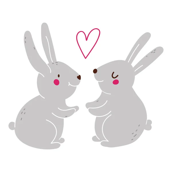Rabbits couple in love. — Stock Vector