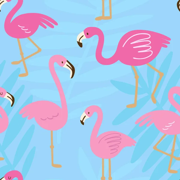 Seamless pattern with pink flamingos — Stock Vector