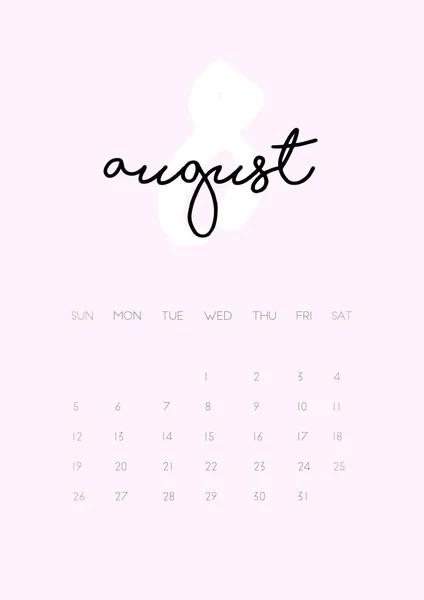 Calendario - agosto 2018 — Vettoriale Stock