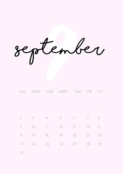 Calendario - settembre 2018 — Vettoriale Stock