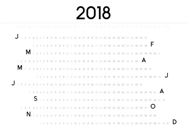 Calendrier pour l'année 2018 — Image vectorielle