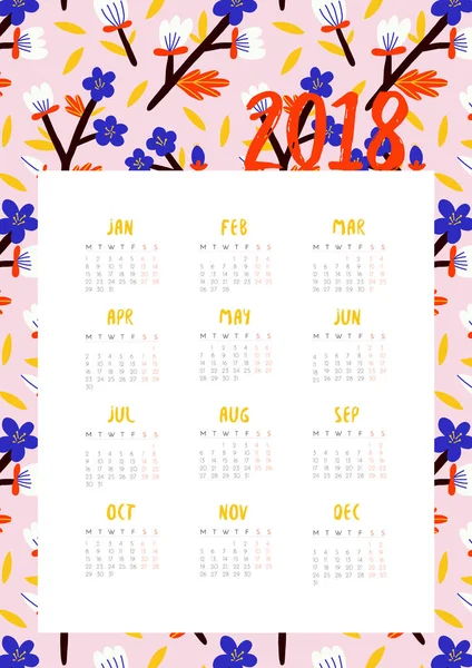 Calendrier pour l'année 2018 — Image vectorielle