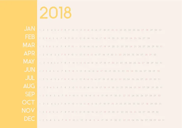 Calendario 2018 anno — Vettoriale Stock