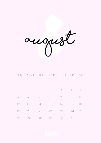Календар - серпень 2018 — стоковий вектор