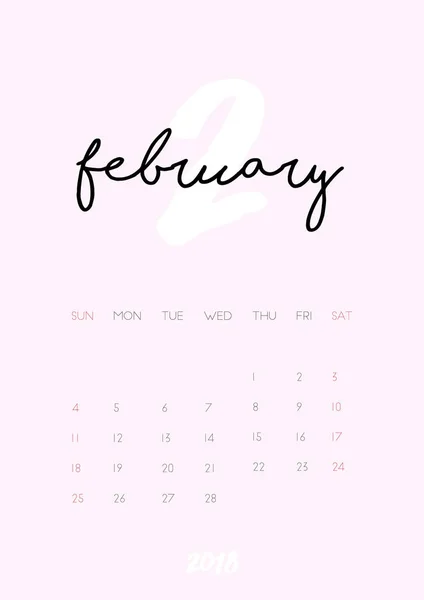 Kalender - februari 2018 — Stock vektor