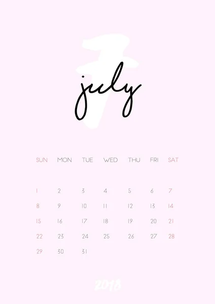 Calendario - julio 2018 — Archivo Imágenes Vectoriales