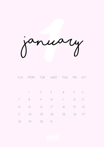 Calendar - January 2018 — Stock Vector