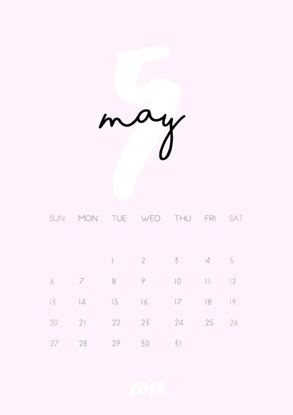 Calendrier - mai 2018 — Image vectorielle