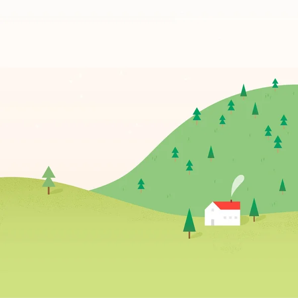 Paysage avec maison minuscule avec toit rouge — Image vectorielle