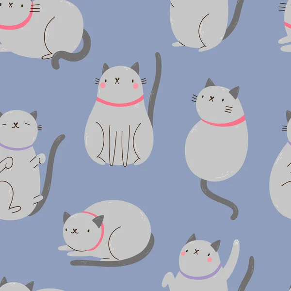 Nahtloses Muster Mit Grauen Katzen Niedliche Vektortextur Mit Katzen Hintergrund — Stockvektor