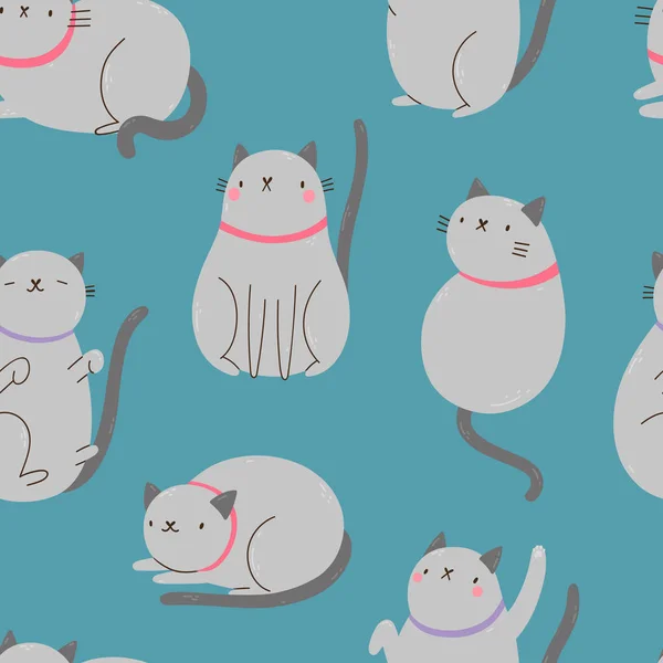Vzor Bezešvé Šedou Kočky Roztomilý Vektor Textura Kočkami Zvířata Pozadí — Stockový vektor