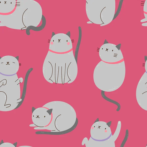 Seamless Pattern Grey Cats Cute Vector Texture Cats Animals Background — Free Stock Photo