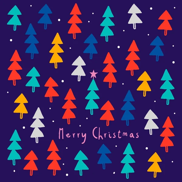 超かわいい休日背景にモミの木 メリー クリスマス イラスト 幸せな冬の休日カード デザイン ベクトル イラスト — ストックベクタ