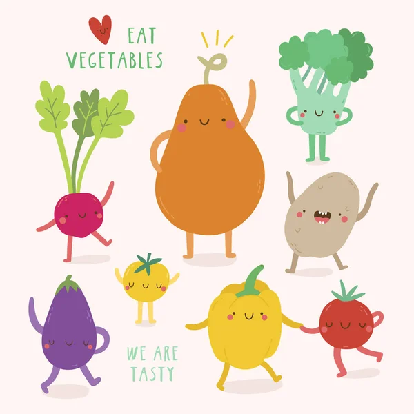 Vector Illustration Design Funny Cartoon Vegetables — Stock Vector
