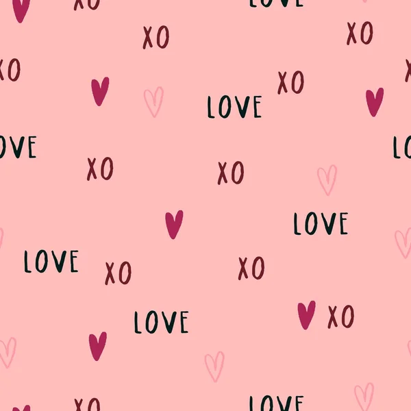 Hermosa Textura Romántica Con Palabras Love Hearts Patrón Sin Costura — Vector de stock