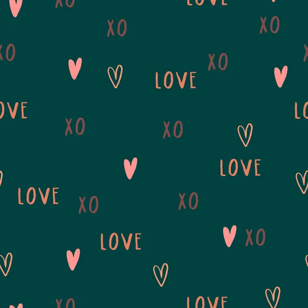 Vackra Romantiska Textur Med Orden Kärlek Och Hjärtan Vector Sömlösa — Stock vektor