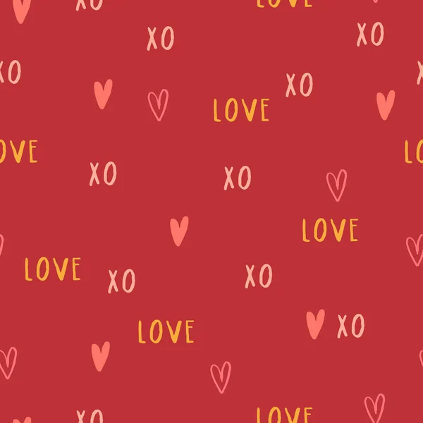 Beautiful Romantic Texture Words Love Hearts Vector Seamless Pattern Valentine — Stock Vector