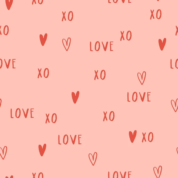 美丽浪漫的质感与文字爱 和心脏 情人节的矢量无缝模式 — 图库矢量图片
