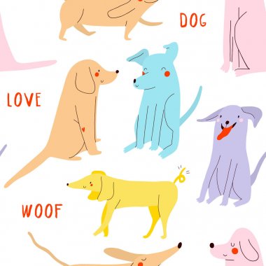Beyaz renkli sevimli köpekler seamless modeli