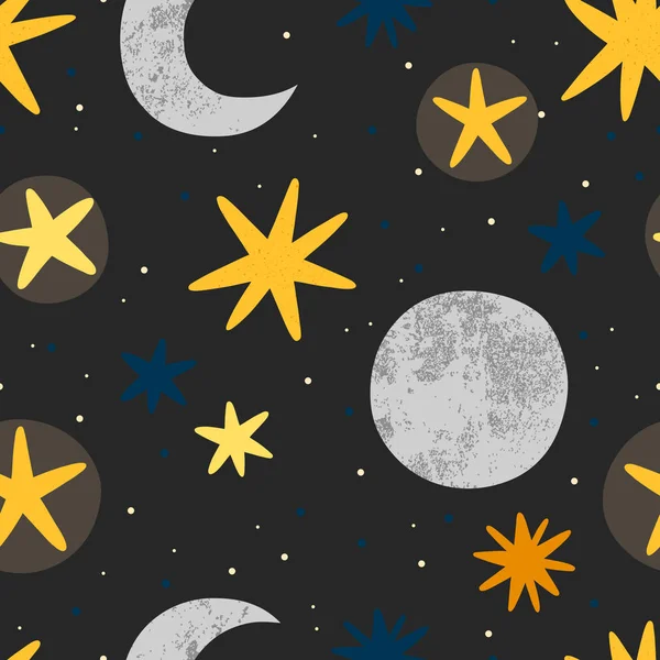 Бесшовный Векторный Рисунок Луной Звездами Симпатичная Текстура Ночного Неба — Бесплатное стоковое фото