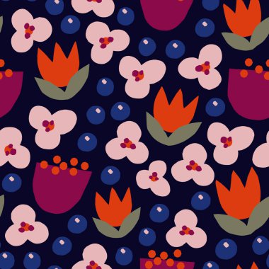 Çiçekler İskandinav tarzı ile şirin basit desen. Sorunsuz soyut çiçek doku. Çiçek alan arka plan.