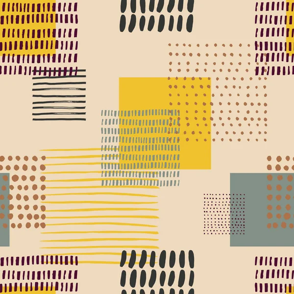 Patrón Sin Costura Abstracto Con Diferentes Formas Cuadradas Elementos Tinta — Archivo Imágenes Vectoriales