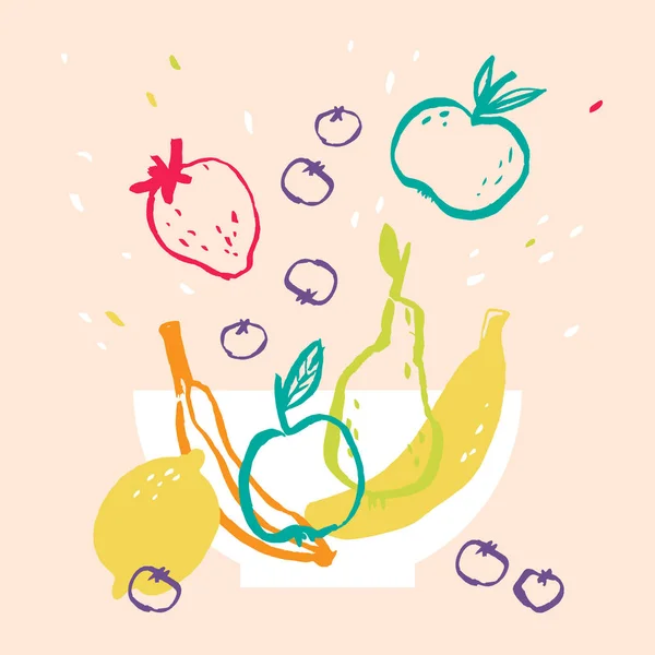 Fruits Bowl Vector Illustration Bright Background Fresh Summer Fruits — Stock Vector