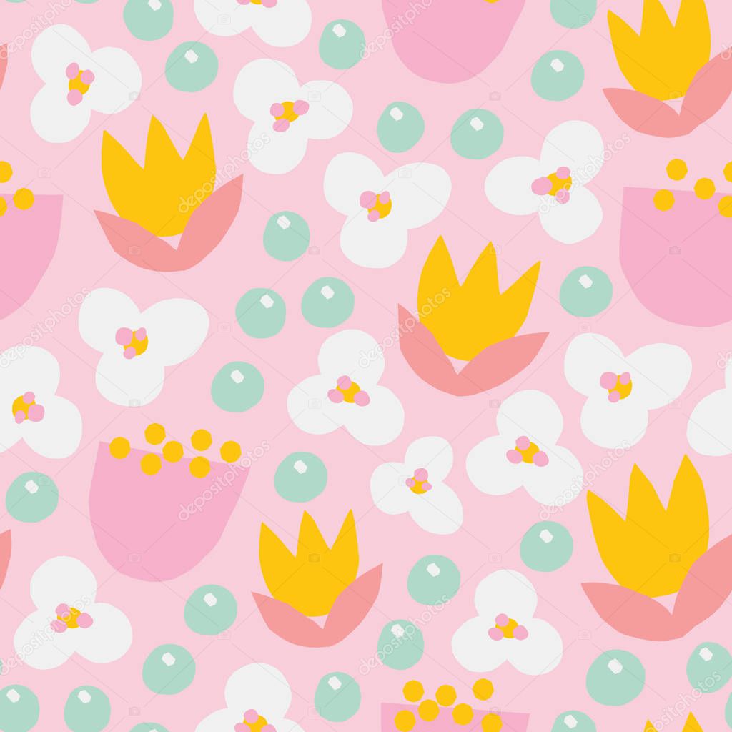 Cute simple pattern with flowers in scandinavian style. Seamless abstract Floral texture. Floral Field background.