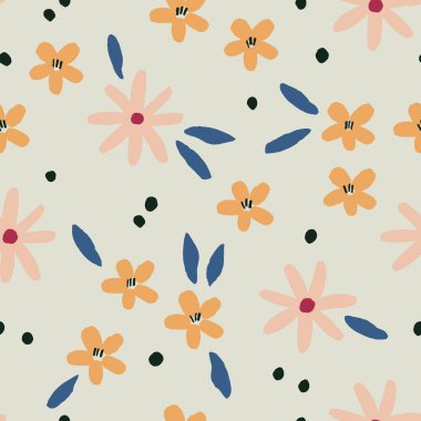 Soyut vektör desen el ile çizilmiş çiçekler ve nokta. Çiçek sorunsuz doku.