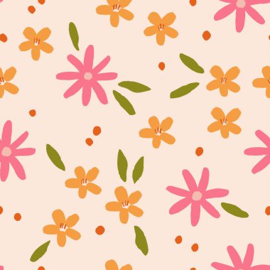 Soyut vektör desen el ile çizilmiş çiçekler ve nokta. Çiçek sorunsuz doku.