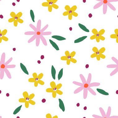 Soyut vektör desen el ile çizilmiş çiçekler ve nokta. Çiçek sorunsuz doku.