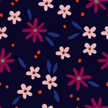 Soyut vektör desen el ile çizilmiş çiçekler ve nokta. Çiçek sorunsuz doku.