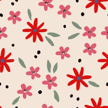 Soyut vektör desen el ile çizilmiş çiçekler ve nokta. Çiçek sorunsuz doku.