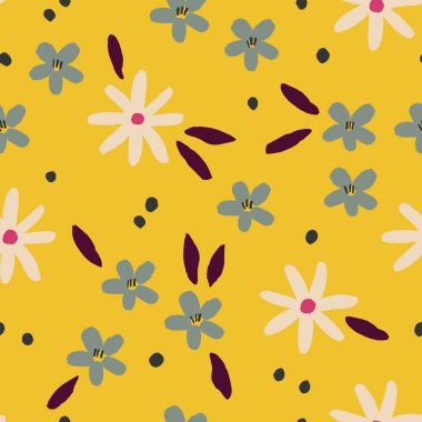 Soyut vektör desen el ile çizilmiş çiçekler ve nokta. Çiçek sorunsuz doku.