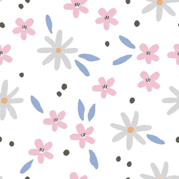 Absztrakt Vektor Mintázat Kézzel Rajzolt Virágok Pöttyök Virágos Zökkenőmentes Textúra — Stock Vector