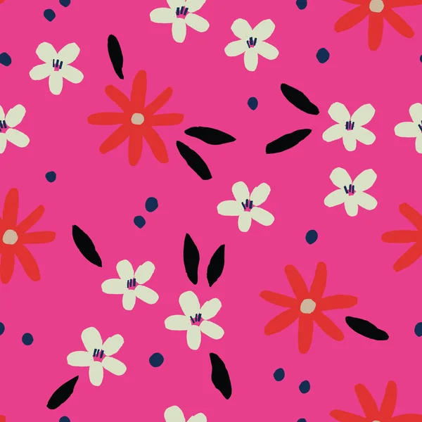 Abstraktes Vektormuster Mit Handgezeichneten Blumen Und Punkten Florale Nahtlose Textur — Stockvektor