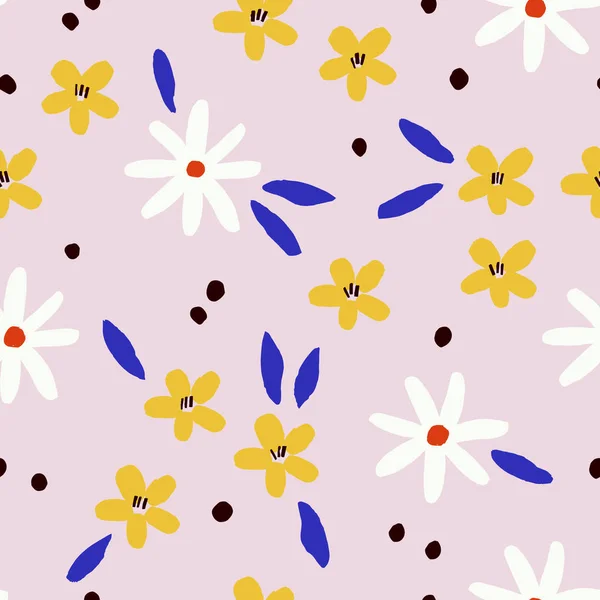 Patrón Vectorial Abstracto Con Flores Puntos Dibujados Mano Textura Sin — Archivo Imágenes Vectoriales