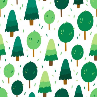 koyu yeşil ağaçlar ile şirin seamless modeli