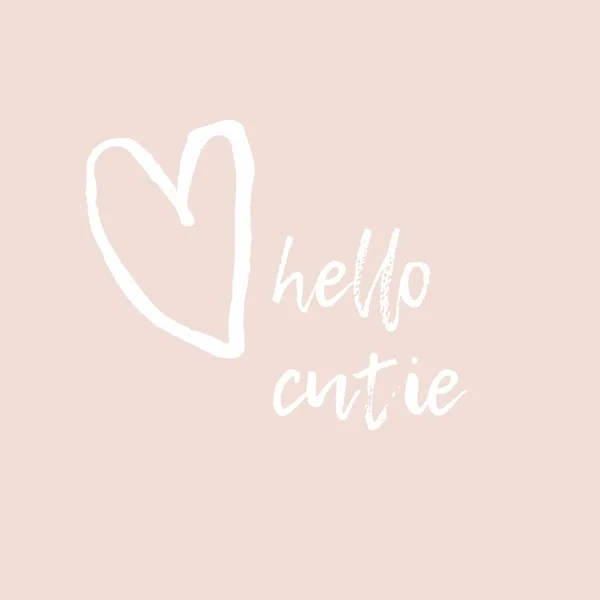 Bannière Avec Lettrage Bonjour Cutie Coeur Dessiné Main — Image vectorielle