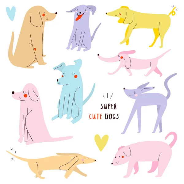 Set of multicolored super cute dogs