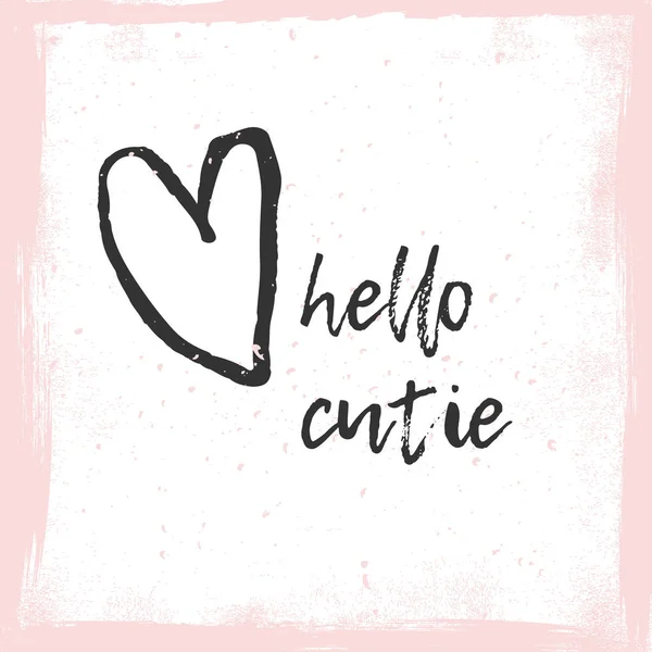 Banner Nápisem Hello Cutie Ručně Tažené Srdce — Stockový vektor