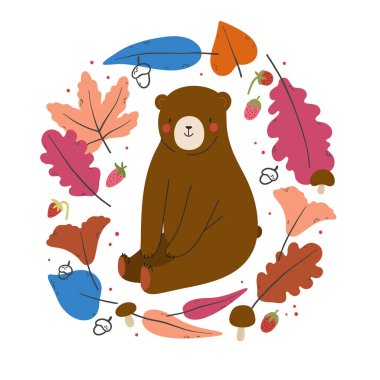  Sonbahar yapraklı ayı, vektör illüstrasyonu 