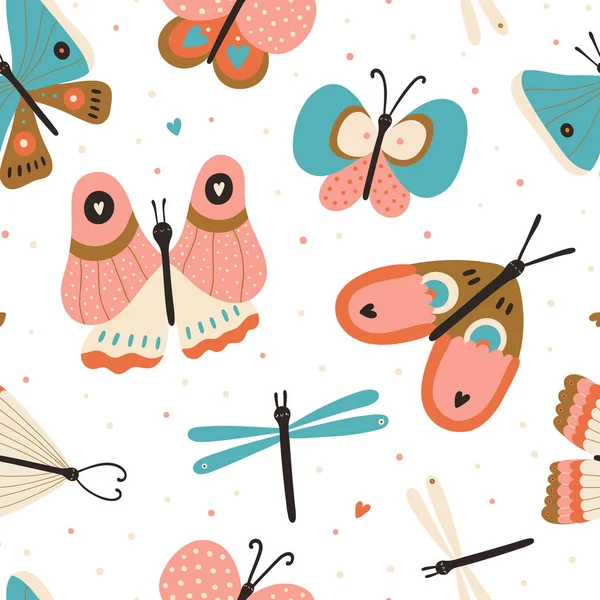 Set mit handgezeichneten Schmetterlingen — Stockvektor