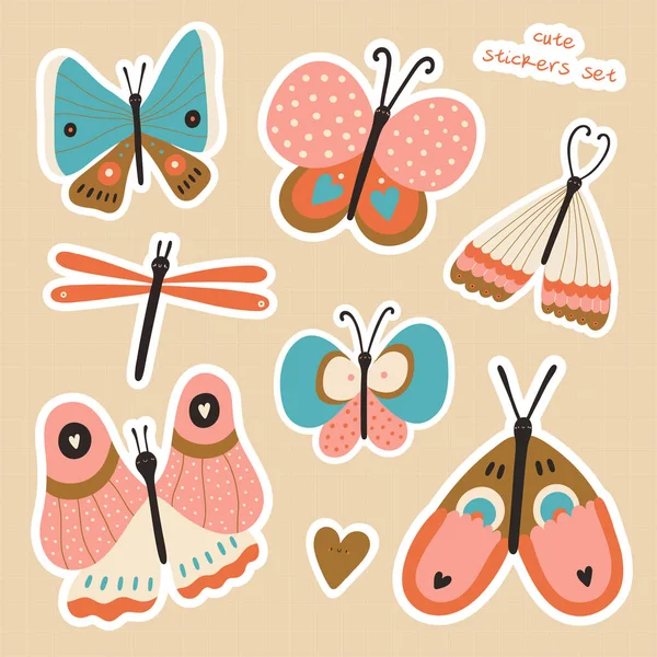 Conjunto com borboletas desenhadas à mão — Vetor de Stock