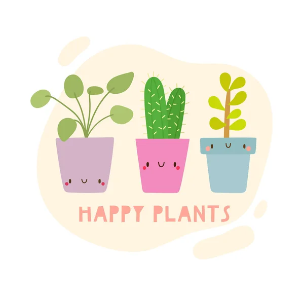 Ensemble Mignon Plantes Vectorielles Pot Cartoon Collection Plantes Intérieur Dessinées — Image vectorielle