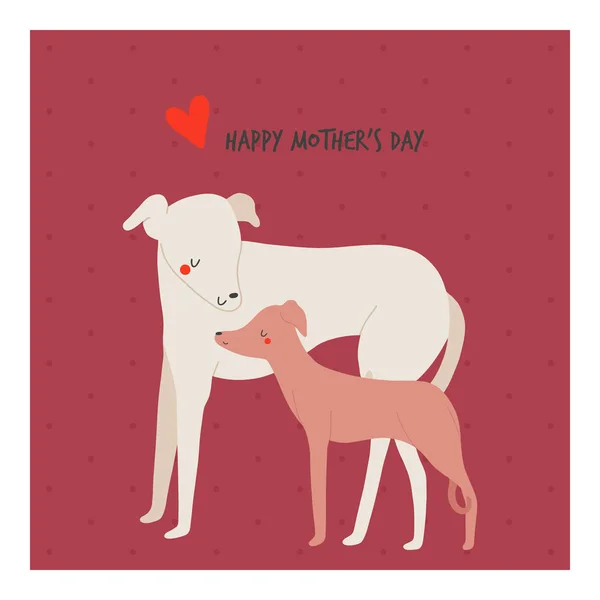 Ilustrasi Vektor Happy Mother Day Dengan Dua Anjing - Stok Vektor