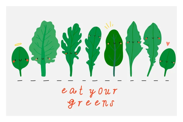带有绿色的时尚横幅 吃你的绿色字母 矢量插图 — 图库矢量图片