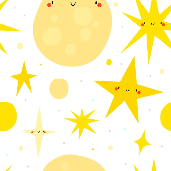 Stylish Seamless Pattern Stars Moon Vector Illustration — Stock Vector